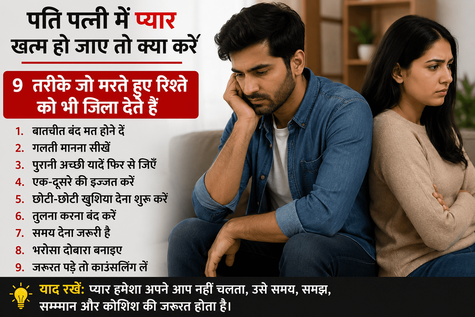 पति पत्नी में प्यार खत्म हो जाए तो क्या करें